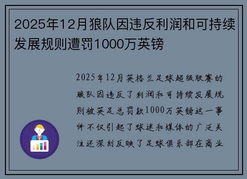 2025年12月狼队因违反利润和可持续发展规则遭罚1000万英镑